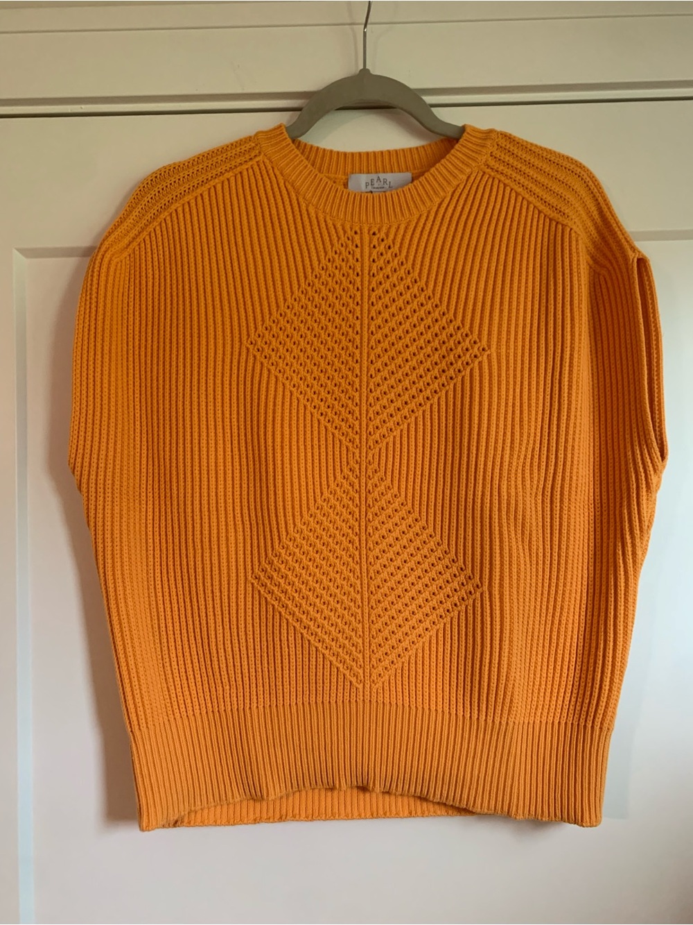 Bright Orange Diamond-Panel Crewneck Sweater